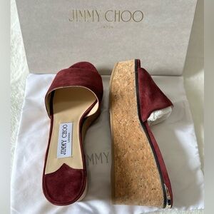 BRAND NEW Jimmy Choo Burgundy Wedge Sandals